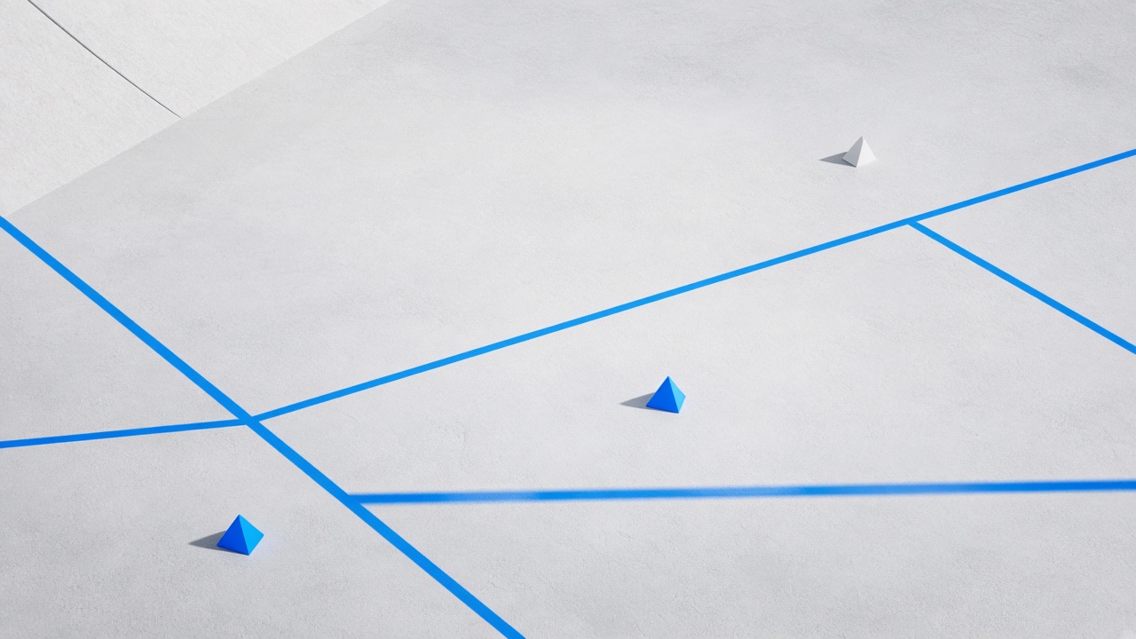 Electric-blue geometric court lines on a pale field